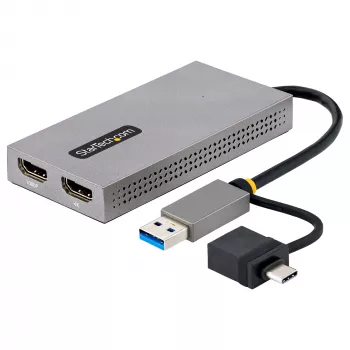 StarTech.com Adattatore USB a doppio HDMI, USB-A/C su 2 display HDMI (1x 4K30Hz, 1x 1080p), dongle USB-A a C integrato, cavo da 11 cm, adattatore display USB 3.0 a HDMI, Windows e macOS
