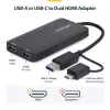 StarTech.com Adattatore USB a doppio HDMI, USB-A/C su 2 display HDMI (1x 4K30Hz, 1x 1080p), dongle USB-A a C integrato, cavo da 11 cm, adattatore display USB 3.0 a HDMI, Windows e macOS