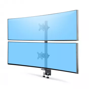StarTech.com Supporto da tavolo per 2 monitor impilati verticalmente, doppio 49 pollici, totale 32 kg, morsetto a C, sistema VESA Quick-Release, widescreen 16:9/ultrawide 32:9, TAA