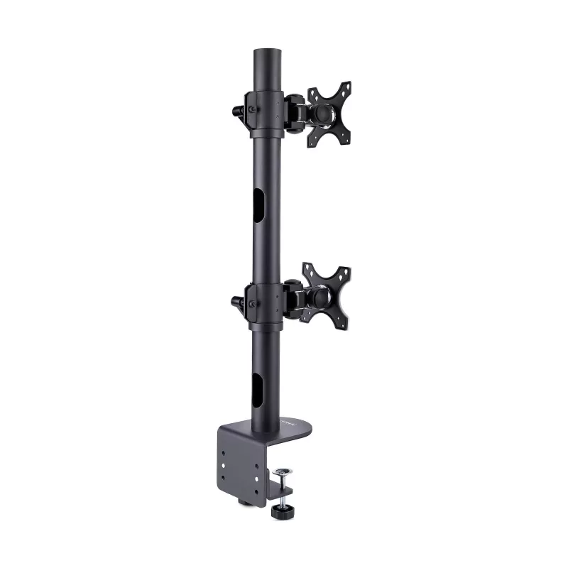 StarTech.com Supporto da tavolo per 2 monitor impilati verticalmente, doppio 49 pollici, totale 32 kg, morsetto a C, sistema VESA Quick-Release, widescreen 16:9/ultrawide 32:9, TAA