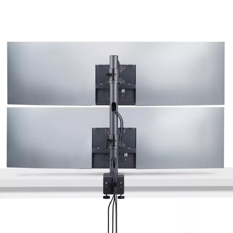 StarTech.com Supporto da tavolo per 2 monitor impilati verticalmente, doppio 49 pollici, totale 32 kg, morsetto a C, sistema VESA Quick-Release, widescreen 16:9/ultrawide 32:9, TAA