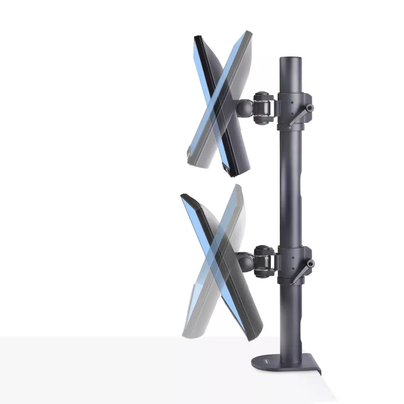 StarTech.com Supporto da tavolo per 2 monitor impilati verticalmente, doppio 49 pollici, totale 32 kg, morsetto a C, sistema VESA Quick-Release, widescreen 16:9/ultrawide 32:9, TAA