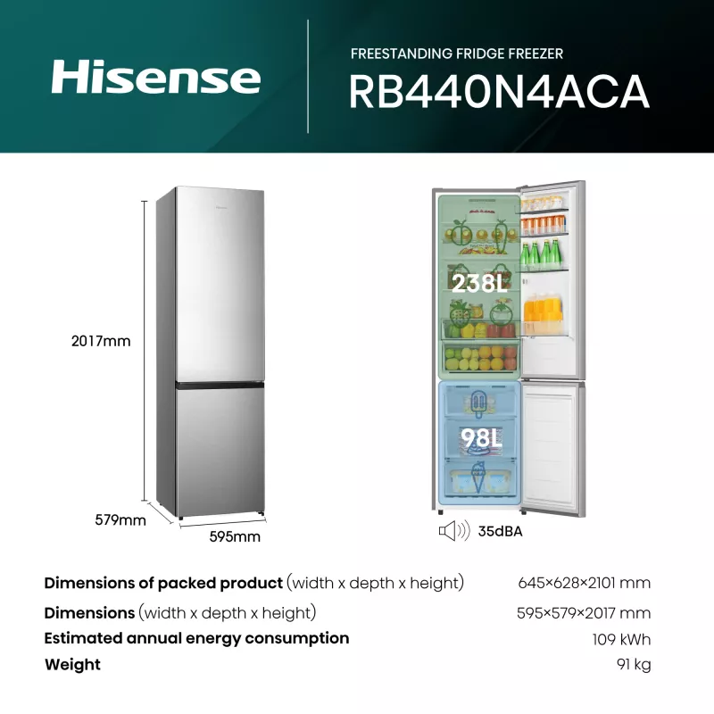 Hisense RB440N4ACA A libera installazione 336 L Acciaio inox