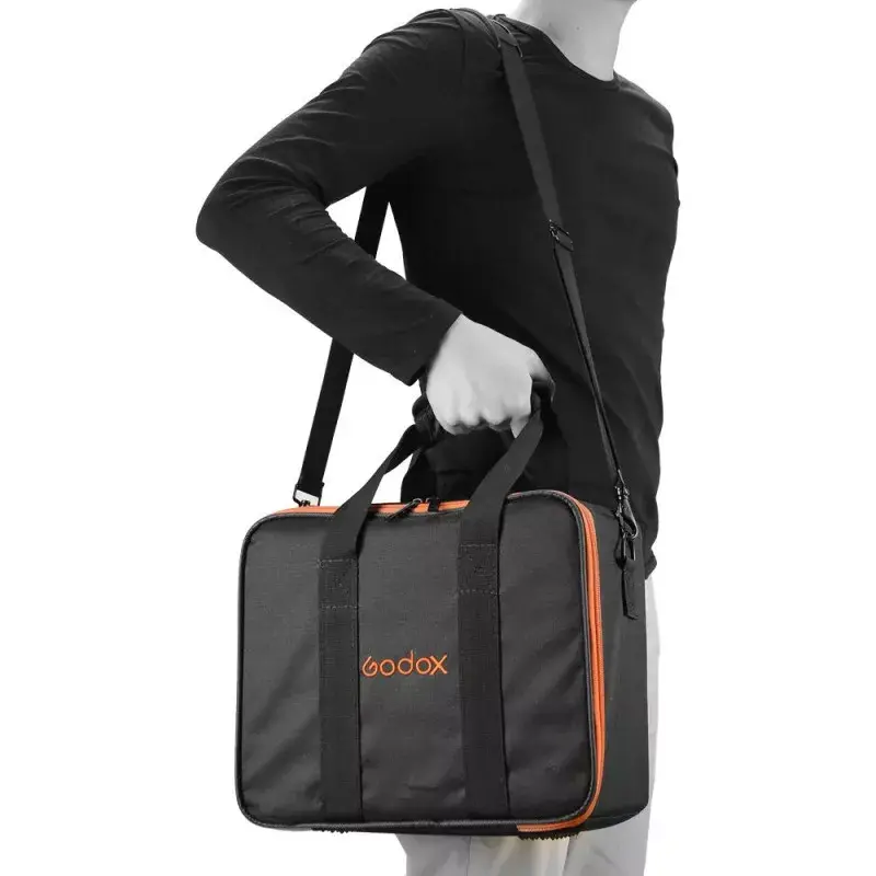 Borsa per fotocamera Godox CB-12 per AD600Pro, flanella/nylon, nero e arancione, con tracolla