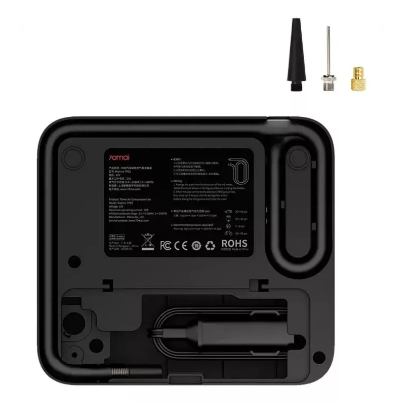 Compressore d'aria 70mai TP03 — 12V DC/presa accendisigari, nero, universale, include adattatore rubinetto a sfera
