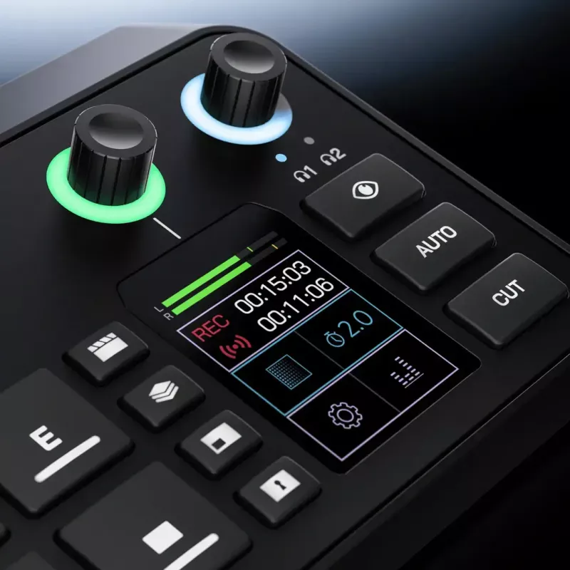 Console di produzione multicanale per podcast e livestream Rode RodeCaster Video S RCVS-E – touchscreen, Wi-Fi, Bluetooth 5.3, 5x USB-C, 3x ingresso HDMI, 1x uscita HDMI, microSD