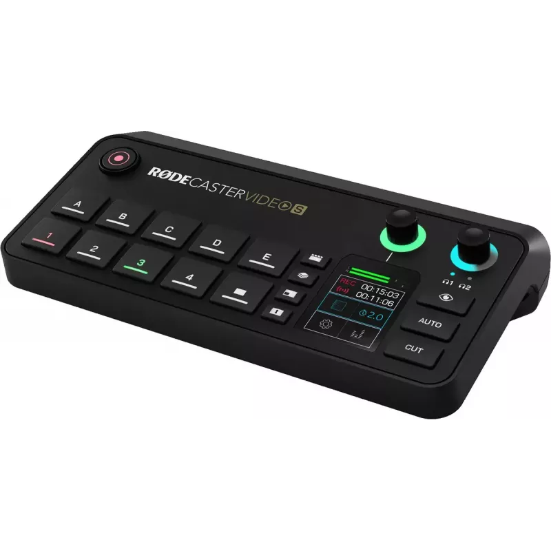 Console di produzione multicanale per podcast e livestream Rode RodeCaster Video S RCVS-E – touchscreen, Wi-Fi, Bluetooth 5.3, 5x USB-C, 3x ingresso HDMI, 1x uscita HDMI, microSD