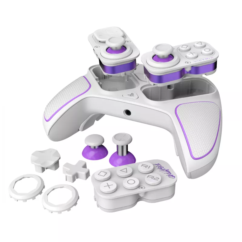 Gamepad VICTRIX 052-002-WH con filo e wireless RF/USB, USB-C, 2000mAh, PC/PS4/PS5, viola/bianco