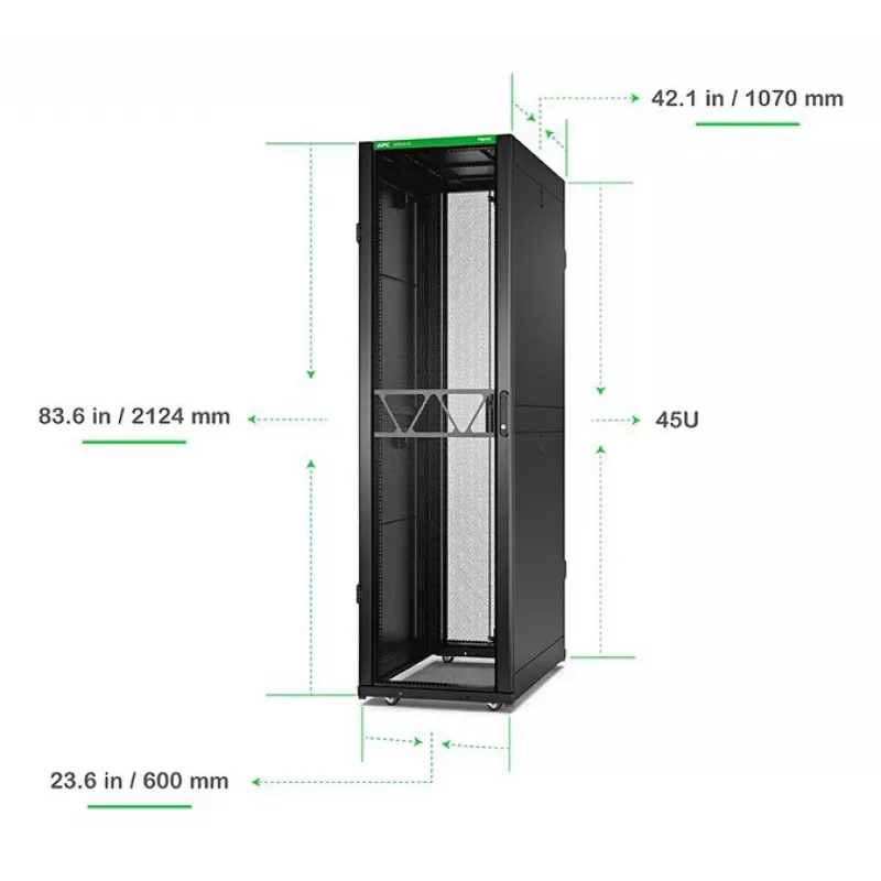 APC NetShelter SX Server Rack Gen 2, 45U, 2124H x 600W x 1070D mm, con pannelli laterali, nero