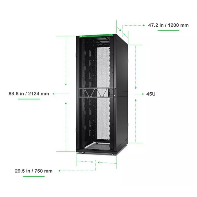 APC NetShelter SX Server Rack Gen 2, 45HE, 2124H x 750B x 1200T mm, con pannelli laterali, nero