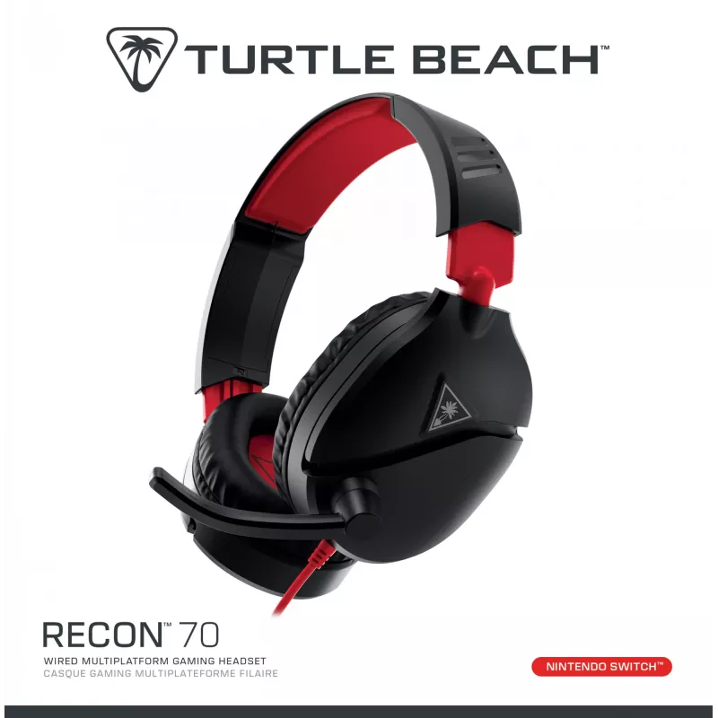 Cuffia gaming stereo over-ear Turtle Recon 70 — nero, stereo con filo, controlli su un padiglione