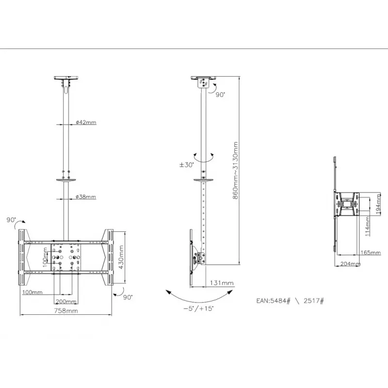 Supporto a soffitto Multibrackets M Public Large Single nero 3000