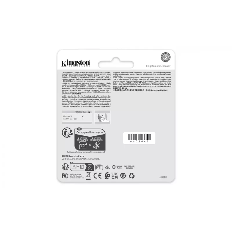 Chiavetta USB KINGSTON IronKey Locker Plus 50 G2 64 GB, USB Type-A, USB 3.2 Gen 1, AES-256, FIPS 197