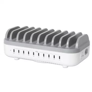 Manhattan stazione di ricarica USB-C a 10 porte, uscita USB-C: 10x 20 W, max. 200 W, alimentazione AC (include adattatori US/EU/UK)