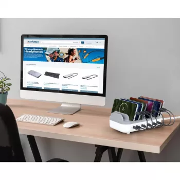 Manhattan stazione di ricarica USB-C a 10 porte, uscita USB-C: 10x 20 W, max. 200 W, alimentazione AC (include adattatori US/EU/UK)