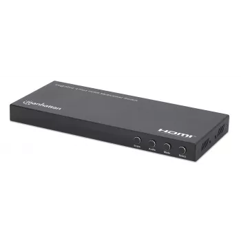 Manhattan switch multiviewer HDMI 4K a 4 porte, switch con quattro ingressi su un display, 4K@30Hz, diverse opzioni di visualizzazione tra cui picture-in-picture e dual/quad-screen, tasti o telecomando, audio 3,5 mm e Toslink, nero, 3 anni di garanzia
