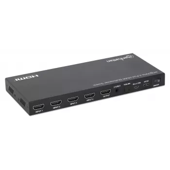 Manhattan switch multiviewer HDMI 4K a 4 porte, switch con quattro ingressi su un display, 4K@30Hz, diverse opzioni di visualizzazione tra cui picture-in-picture e dual/quad-screen, tasti o telecomando, audio 3,5 mm e Toslink, nero, 3 anni di garanzia