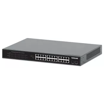 Intellinet switch Gigabit Ethernet PoE+ a 24 porte con 2 porte SFP conforme IEEE 802.3at/af (PoE+/PoE), budget di potenza PoE di 370 W, due slot SFP 1G aperti, rackmount 19 pollici
