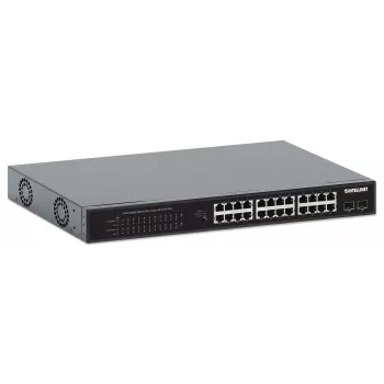 Intellinet switch Gigabit Ethernet PoE+ a 24 porte con 2 porte SFP conforme IEEE 802.3at/af (PoE+/PoE), budget di potenza PoE di 370 W, due slot SFP 1G aperti, rackmount 19 pollici