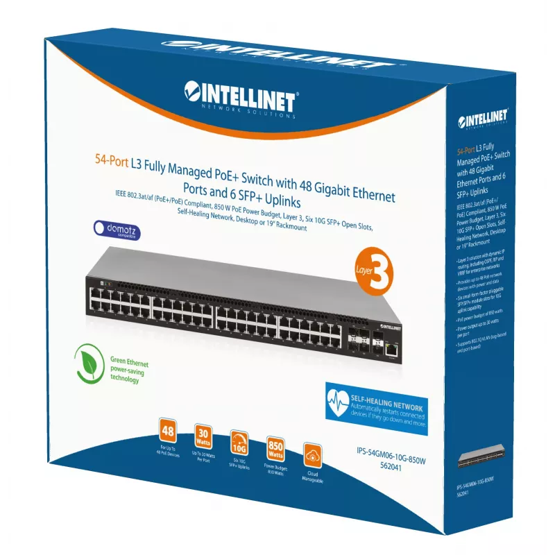 Intellinet switch PoE+ L3 fully managed a 54 porte con 48 porte Gigabit Ethernet e 6 uplink SFP+