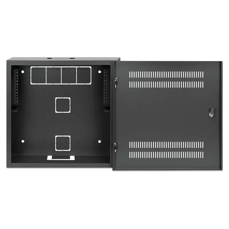 Intellinet armadio a parete low-profile 19 pollici con 4U guide orizzontali e 2U verticali, case sottile e salvaspazio con soli 170 mm di profondità, ideale per applicazioni AV, multimedia e di sorveglianza, montato, nero RAL 7021