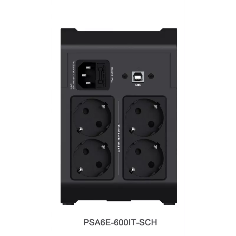 Vertiv PowerUPS 200 Essential PSA6E-600IT-SCH, 600VA/315W, line-interactive, 0,6 kVA, 315 W, sinusoidale, 140 V, 290 V