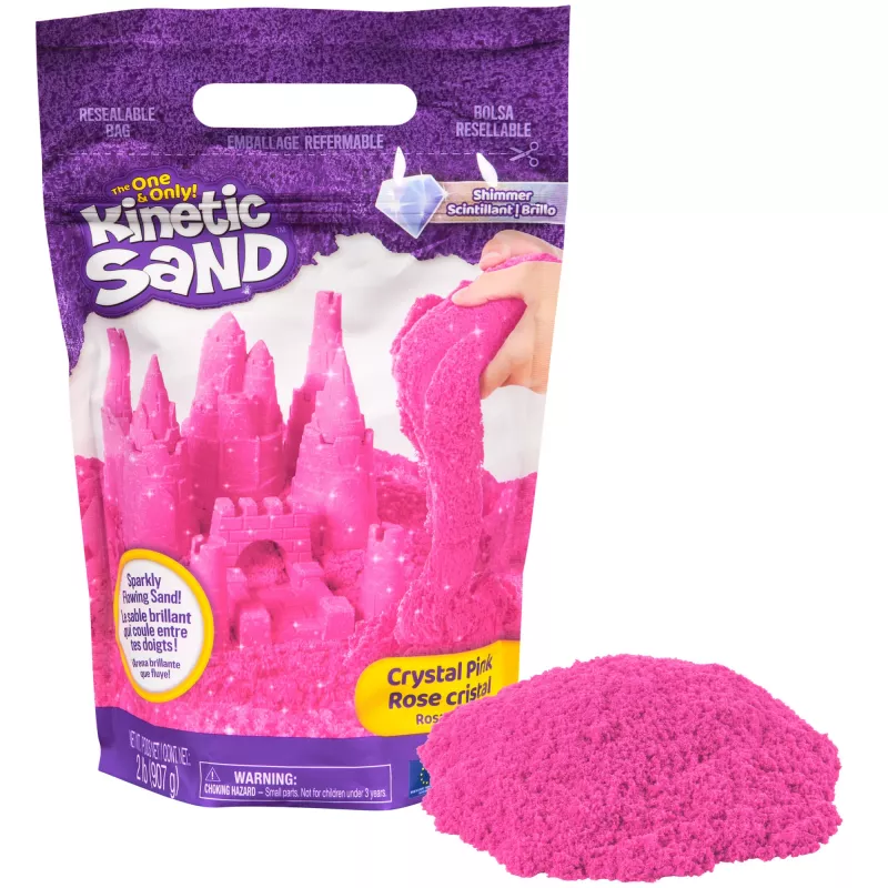 Kinetic Sand, 2 lbs Crystal Pink sabbia gioco glitter (confezione può variare), sabbia sensoriale modellabile per bambini da 3 anni