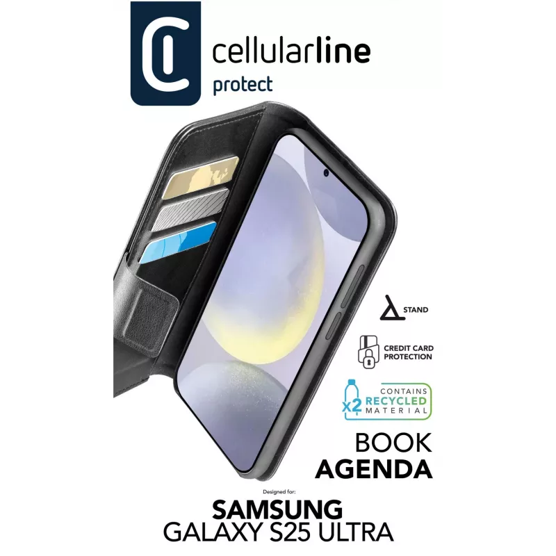 Cellularline Book Agenda - custodia a libro effetto pelle per Galaxy S25 Ultra con chiusura magnetica
