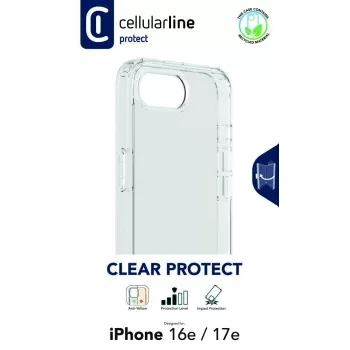 Cellularline Clear Protect - custodia rigida per iPhone 16e/17e con bordi in gomma