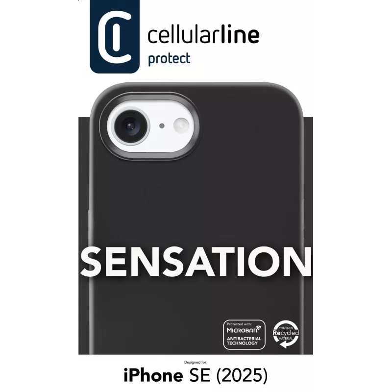 Cellularline Sensation - custodia in silicone soft-touch per iPhone 16e/17e con tecnologia antibatterica Microban® integrata