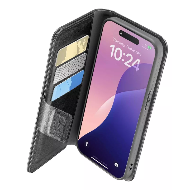 Cellularline Book Agenda - custodia a libro effetto pelle per iPhone 16e/17e con chiusura magnetica