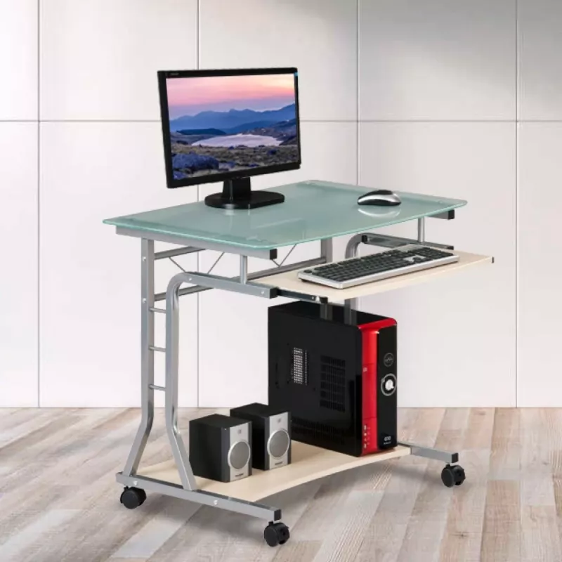 Techly tavolo PC compatto in metallo e vetro con ruote ICA-TB 3791A