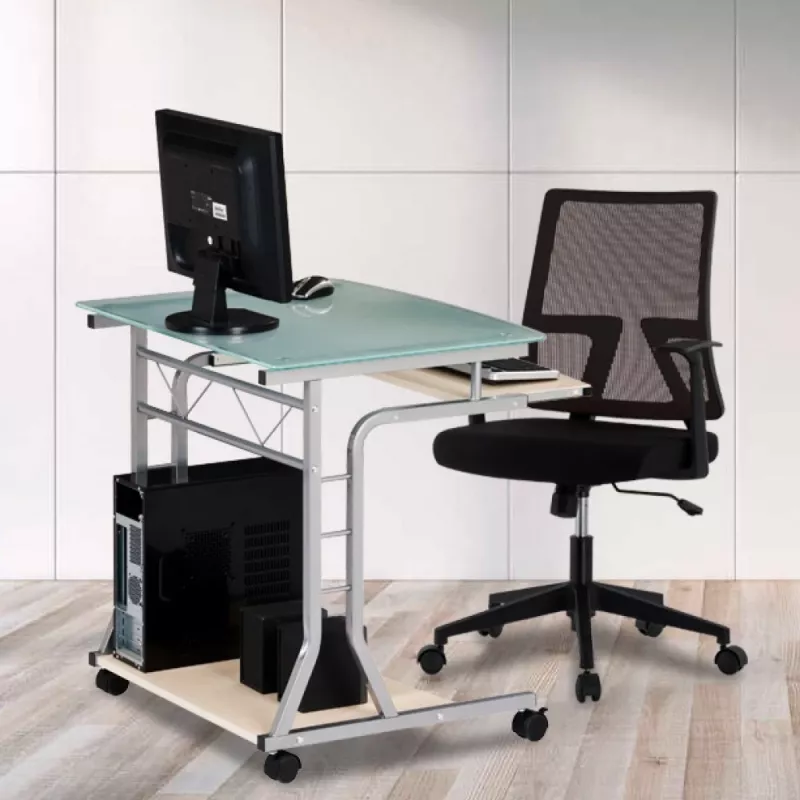 Techly tavolo PC compatto in metallo e vetro con ruote ICA-TB 3791A