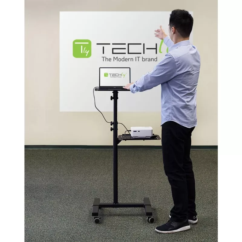 Techly ICA-TB TPM-10 carrello regolabile in altezza per proiettore e notebook con ripiano, nero