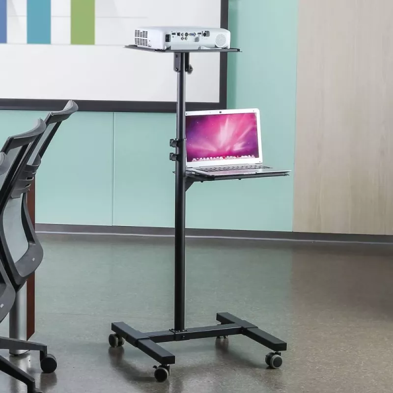 Techly ICA-TB TPM-10 carrello regolabile in altezza per proiettore e notebook con ripiano, nero