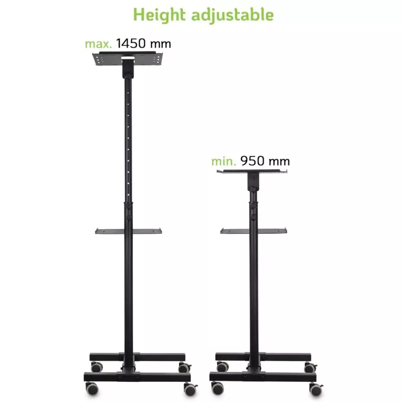 Techly ICA-TB TPM-10 carrello regolabile in altezza per proiettore e notebook con ripiano, nero