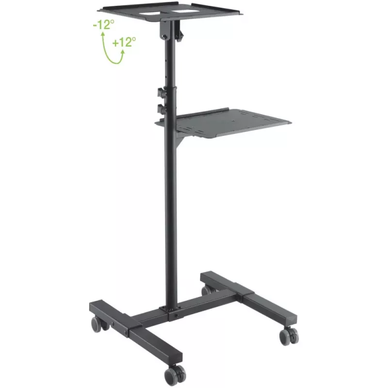 Techly ICA-TB TPM-10 carrello regolabile in altezza per proiettore e notebook con ripiano, nero