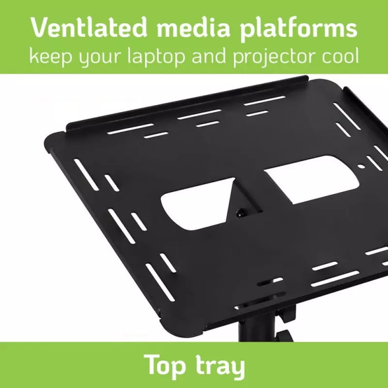 Techly ICA-TB TPM-10 carrello regolabile in altezza per proiettore e notebook con ripiano, nero