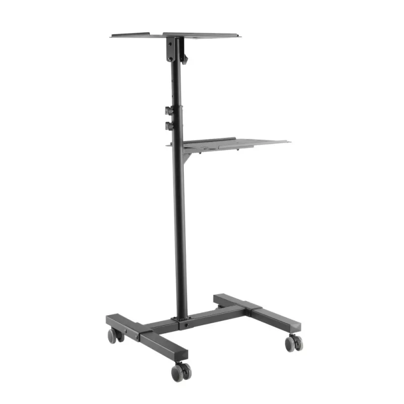 Techly ICA-TB TPM-10 carrello regolabile in altezza per proiettore e notebook con ripiano, nero