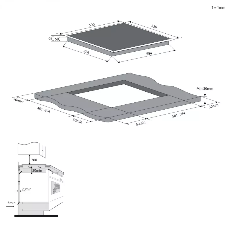 Candy CDTP644SC/E1 nero da incasso 59 cm piano cottura a induzione 4 zone