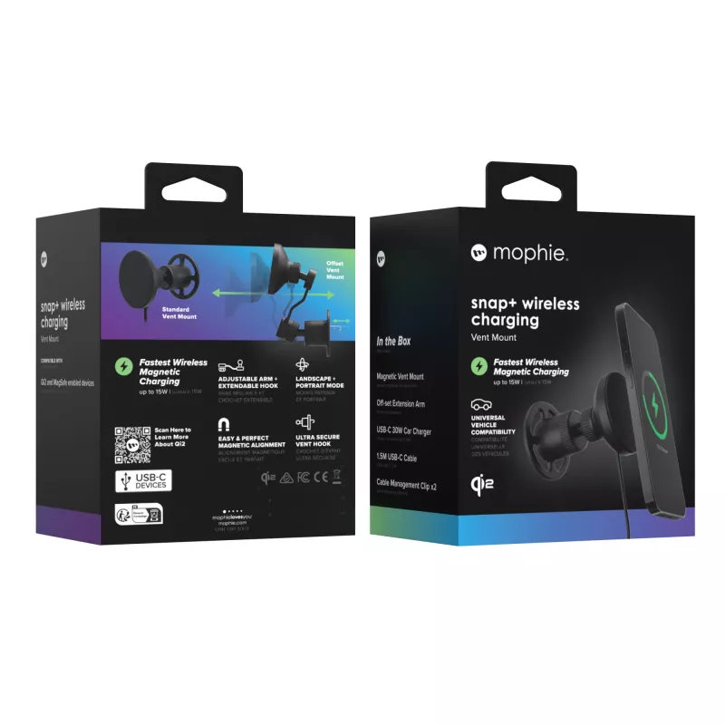 mophie Snap+ Wireless Charging Vent smartphone nero accendisigari ricarica rapida auto