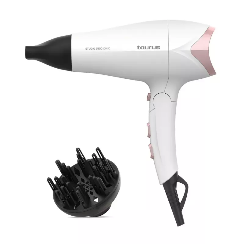 Asciugacapelli Taurus STUDIO 2500 IONIC 2400 W bianco con funzione ioni, 3 livelli di calore, 2 velocità, diffusore e concentratore