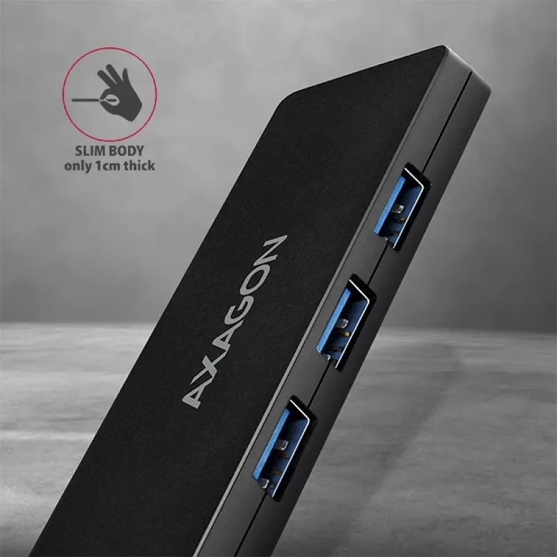 Hub USB slim Axagon SuperSpeed, USB 3.2 Gen 1 (3.1 Gen 1) Type-A, USB 3.2 Gen 1 (3.1 Gen 1) Type-A, 5000 Mbit/s, nero, plastica, 0,14 m