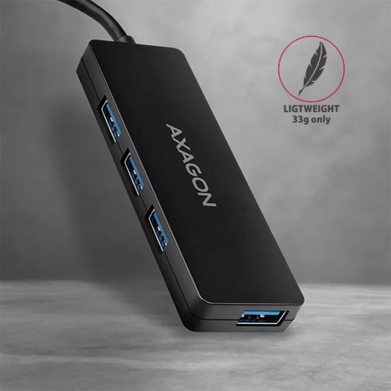 Hub USB slim Axagon SuperSpeed, USB 3.2 Gen 1 (3.1 Gen 1) Type-A, USB 3.2 Gen 1 (3.1 Gen 1) Type-A, 5000 Mbit/s, nero, plastica, 0,14 m