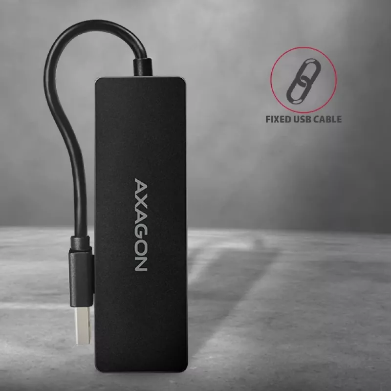 Hub USB slim Axagon SuperSpeed, USB 3.2 Gen 1 (3.1 Gen 1) Type-A, USB 3.2 Gen 1 (3.1 Gen 1) Type-A, 5000 Mbit/s, nero, plastica, 0,14 m