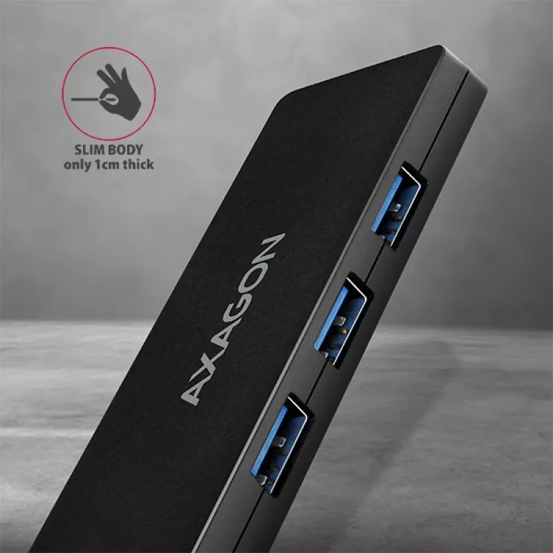 Hub USB-C slim Axagon SuperSpeed, USB 3.2 Gen 1 (3.1 Gen 1) Type-C, USB 3.2 Gen 1 (3.1 Gen 1) Type-A, 5000 Mbit/s, nero, plastica, 0,14 m