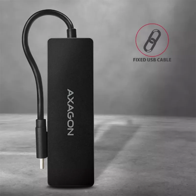 Hub USB-C slim Axagon SuperSpeed, USB 3.2 Gen 1 (3.1 Gen 1) Type-C, USB 3.2 Gen 1 (3.1 Gen 1) Type-A, 5000 Mbit/s, nero, plastica, 0,14 m