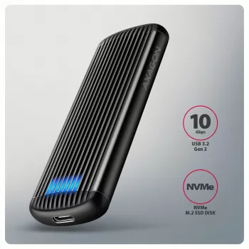 Case esterno in metallo AXAGON EEM2-SC USB-C 10 Gbit/s senza viti per SSD M.2 NVMe, un alloggiamento, grigio