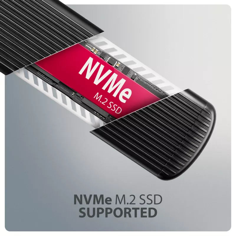 Case esterno in metallo AXAGON EEM2-SC USB-C 10 Gbit/s senza viti per SSD M.2 NVMe, un alloggiamento, grigio