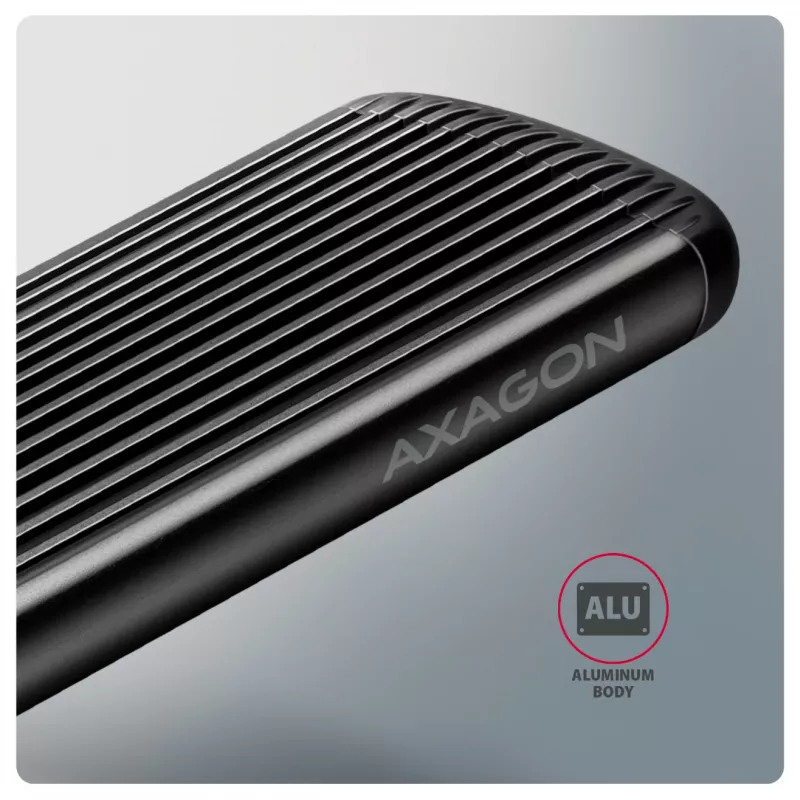 Case esterno in metallo AXAGON EEM2-SC USB-C 10 Gbit/s senza viti per SSD M.2 NVMe, un alloggiamento, grigio